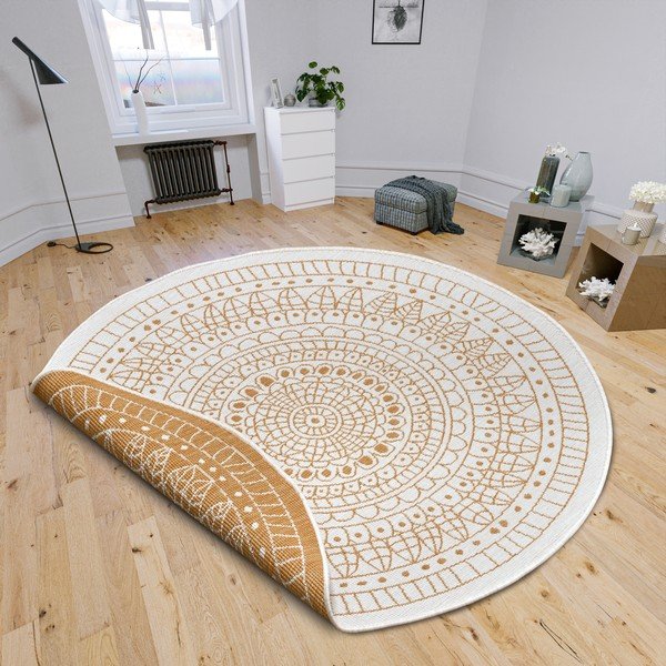 Oker žuti/bijeli okrugli vanjski tepih ø 140 cm Porto – NORTHRUGS-image-1
