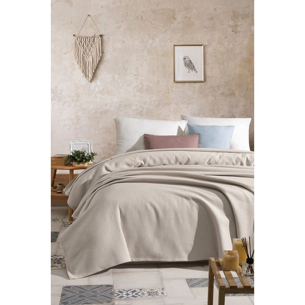 Bež pamučni prekrivač za bračni krevet 220x240 cm - Mijolnir