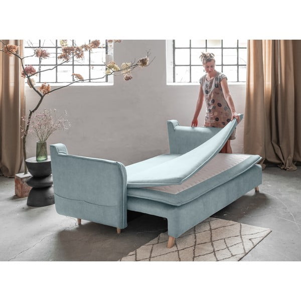 Svijetlo plava baršunasti sklopiva sofa 225 cm Charming Charlie – Miuform-image-4