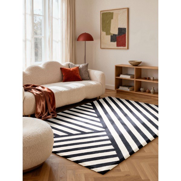 Crno-bijeli ručno rađen vunen tepih 200x290 cm Stryve Noir – Elle Decoration-image-1