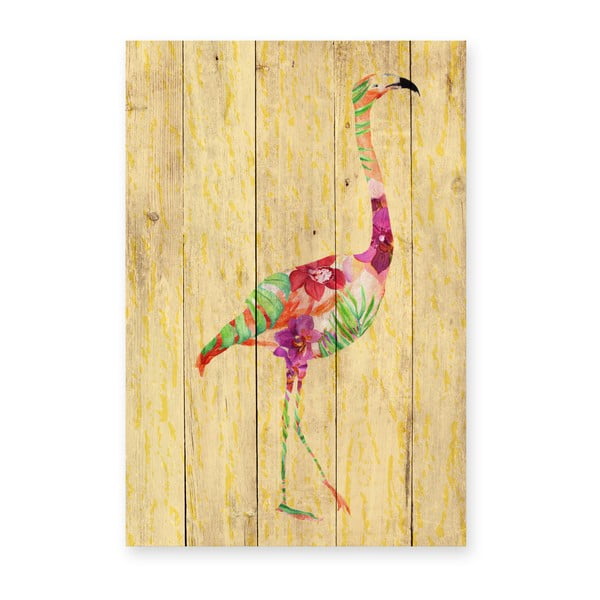 Zidna dekoracija od borovog Madre Selva Flowers Flamingo, 60 x 40 cm