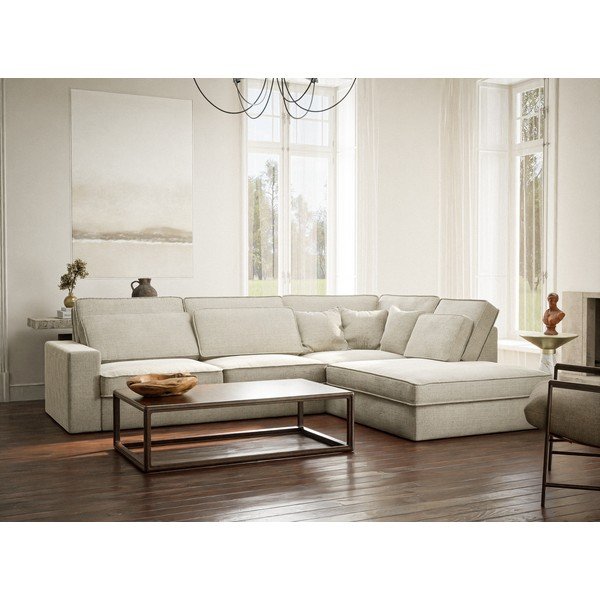 Sivo-bež kutna garnitura od šenila (s desnim kutom/u obliku slova L) Kirou – Maison de Rêve-image-1