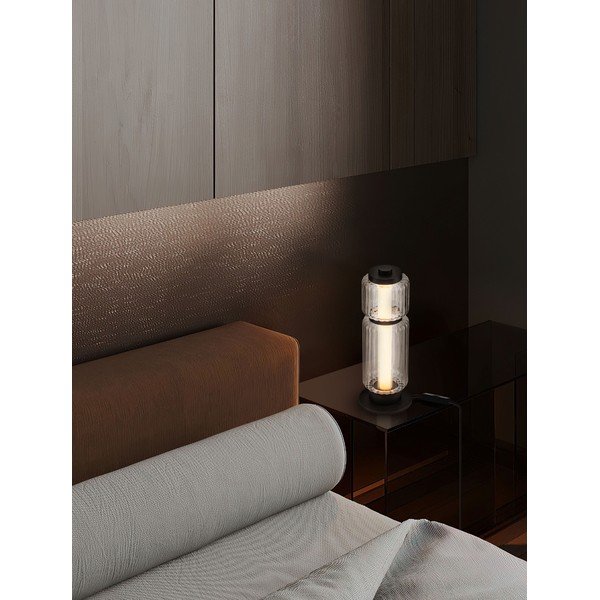 Mat crna staklena LED stolna lampa (visina 39 cm) Liesa – Nova Luce-image-1