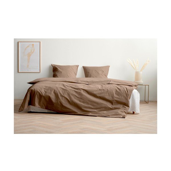 Smeđa posteljina za bračni krevet/za produženi krevet od pamučnog perkala 200x220 cm Crisp – Södahl-image-3