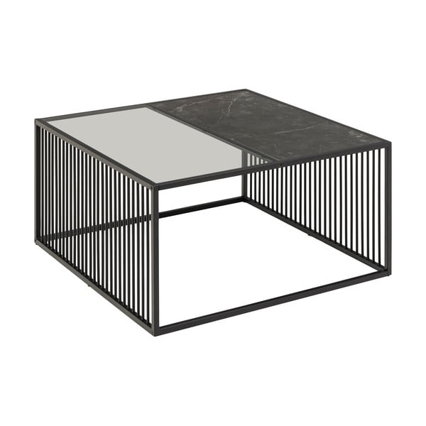 Crni stolić za kavu sa staklenom pločom stola 80x80 cm Strington – Actona-image-4
