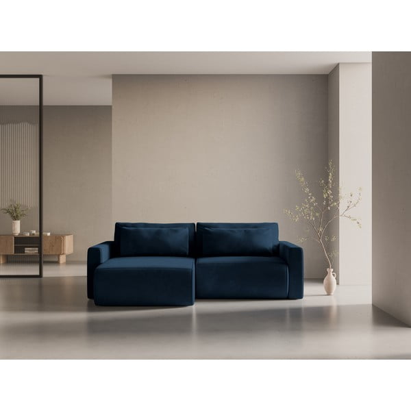 Tamno plava baršunasti sklopiva/s prostorom za odlaganje kutna garnitura Belfast – Cosmopolitan Design-image-1