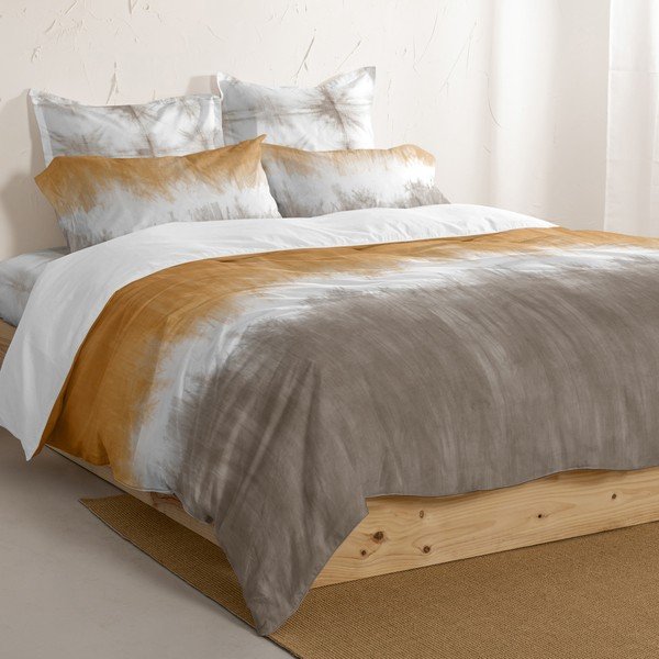 Bijela/smeđa pamučna navlaka za poplun za krevet za jednu osobu 140x200 cm Tie dye – Blanc-image-4