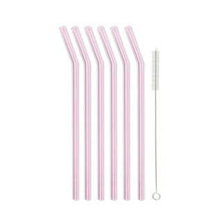 Set s 6 ružičastih staklenih slamki Vialli Design, dužina 23 cm