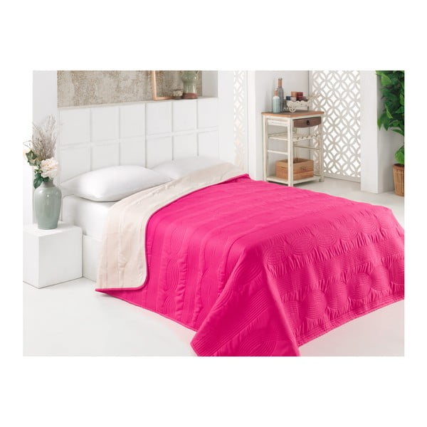 Ružičasti i bijeli dvostrani prekrivač preko kreveta od mikrovlakana, 160 x 220 cm