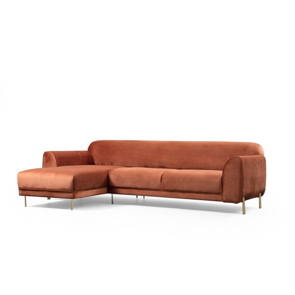 Narančasto-smeđi kutni kauč na razvlačenje s baršunastom površinom Artie Image, lijevi kut