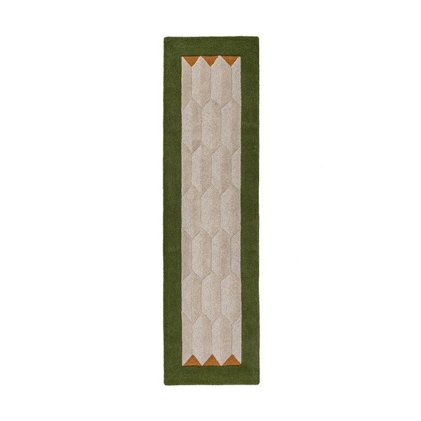 Zelena/u prirodnoj boji ručno rađena vunena staza 60x230 cm Apex Border Wool – Flair Rugs