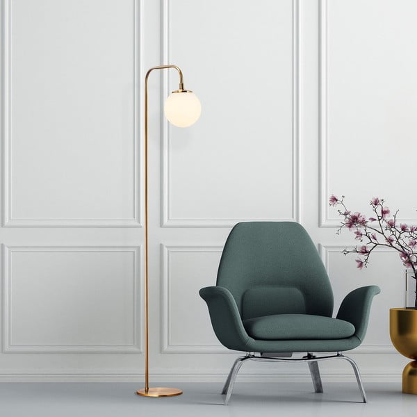 Bijela/mjedena stojeća svjetiljka sa staklenim sjenilom (visina 146 cm) Viran – Opviq lights-image-1