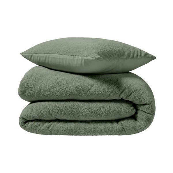 Zelena posteljina za bračni krevet/za produženi krevet od mikropliša 240x220 cm Helena – douceur d'intérieur