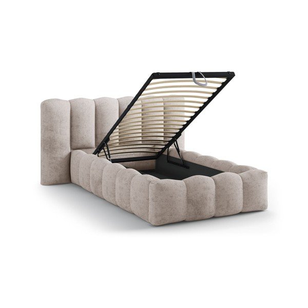 Svjetlo smeđi tapecirani krevet s prostorom za odlaganje s podnicom 90x200 cm Lupine – Micadoni -image-1