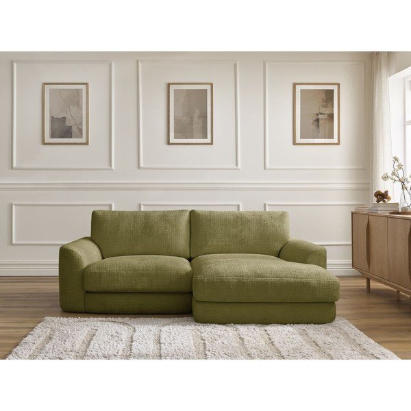 Kaki zelena kutna garnitura od šenila (s desnim kutom/s ležaljkom) Leonore – Bobochic Paris-image-1