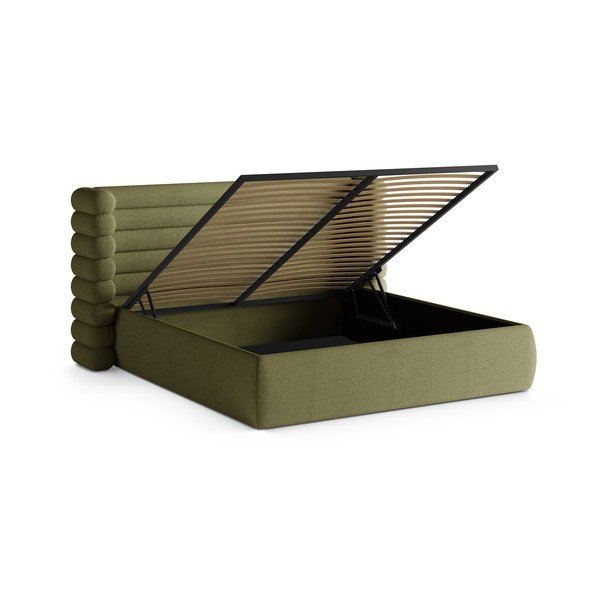 Zeleni tapecirani bračni krevet s prostorom za odlaganje s podnicom 160x200 cm Mount – Micadoni -image-2