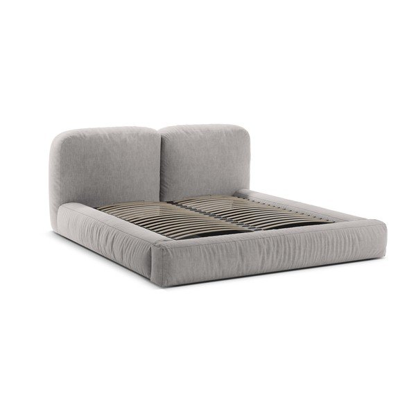 Svijetlo sivi tapecirani bračni krevet s prostorom za odlaganje s podnicom 160x200 cm Martina – Micadoni -image-3