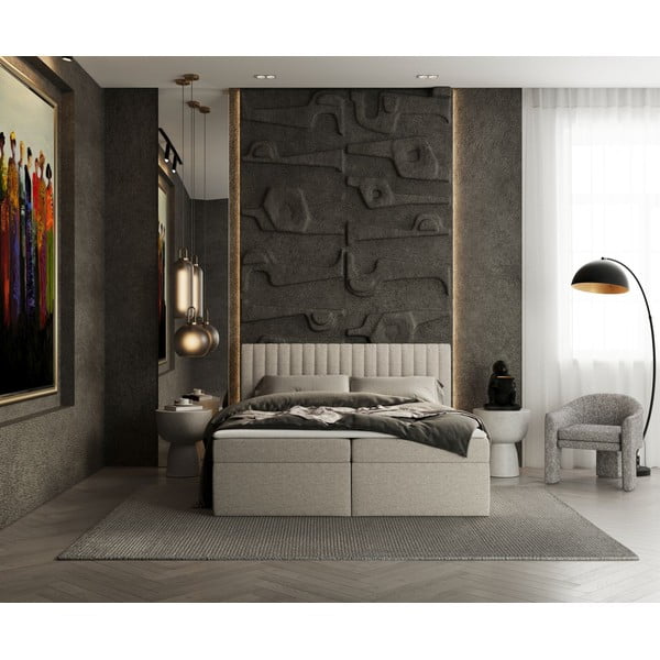 Bež boxspring krevet s prostorom za pohranu 140x200 cm Spencer – Maison de Rêve-image-3