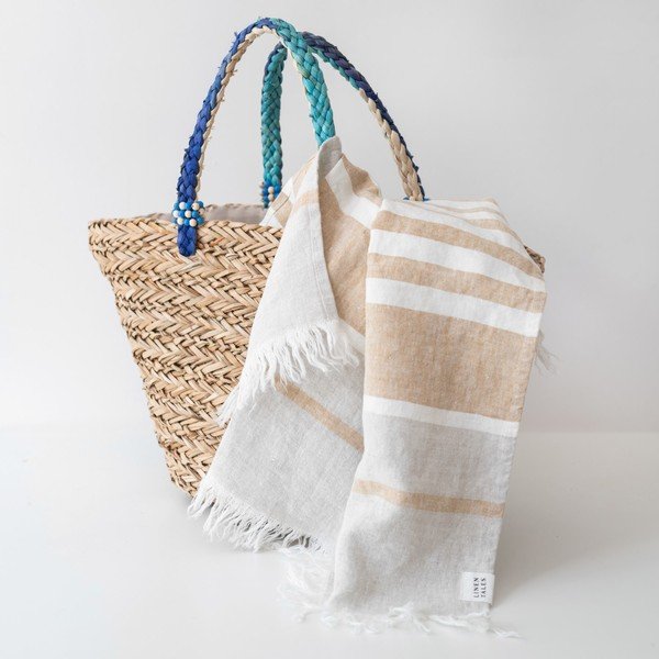 Bež laneni ručnik za plažu 85x140 cm Allure Stripe – Linen Tales-image-1