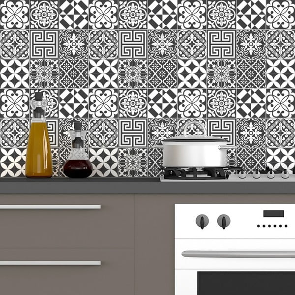 Set od 60 zidnih naljepnica Ambiance Traditional Tiles Shade of Grey, 10 x 10 cm