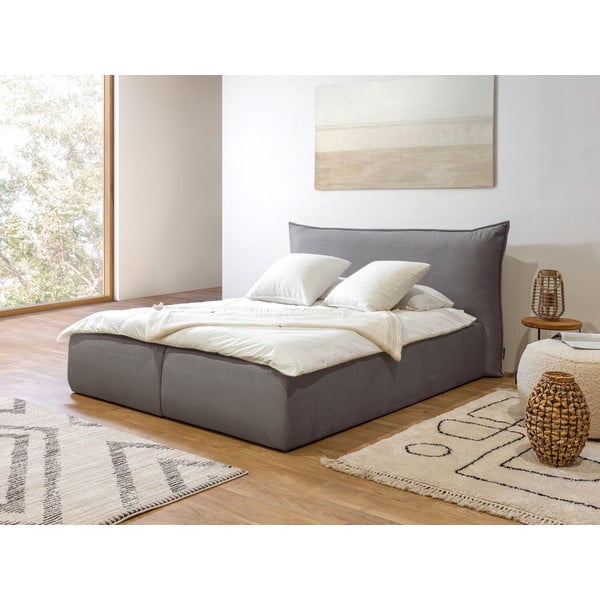 Tamno sivi tapecirani bračni krevet s prostorom za pohranu s podnicom 180x200 cm Jade - Bobochic Paris-image-4