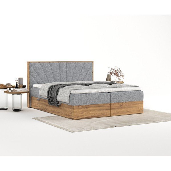 Sivi/u prirodnoj boji boxspring krevet s prostorom za pohranu 160x200 cm Asahi – Maison de Rêve-image-4