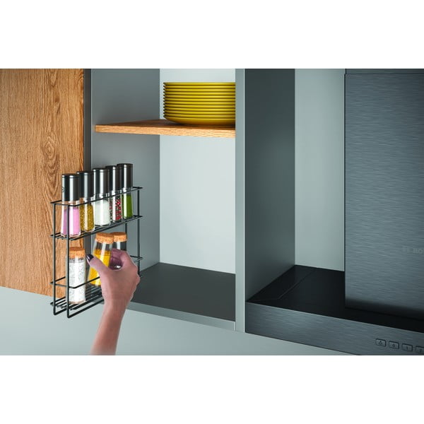 Crni rastezljivi zidni dvoslojni stalak za začine Metaltex Lava-image-1