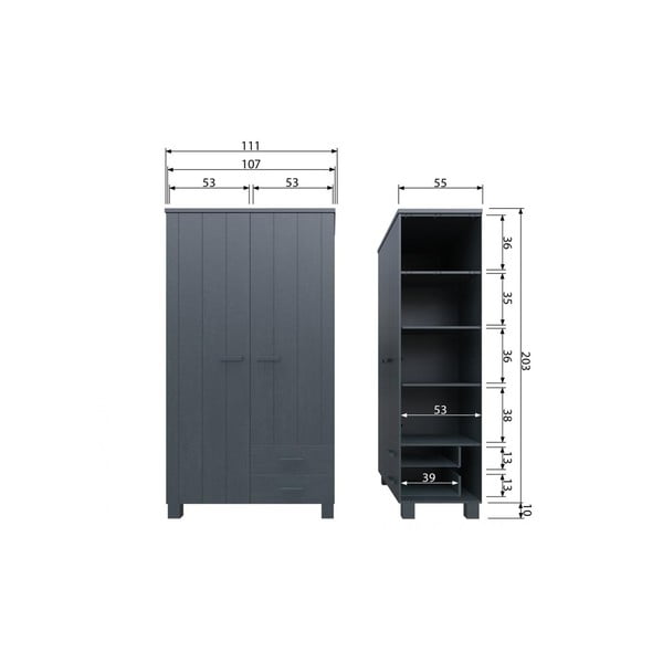 Tamno sivi ormar od masivnog bora 111x202 cm Dennis – WOOOD-image-1