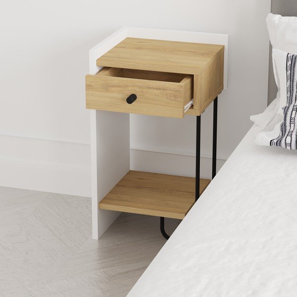 Bijeli/u prirodnoj boji noćni ormarić u dekoru hrasta s policama Mercure – Marckeric-image-1