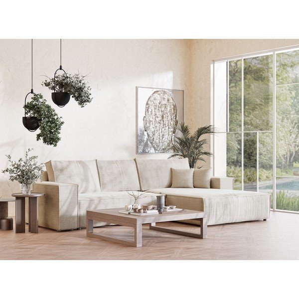 Krem sklopiva/s prostorom za odlaganje kutna garnitura od šenila (s desnim kutom/s ležaljkom) Maze – Maison de Rêve-image-1