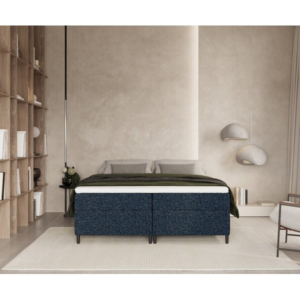 Tamno plavi boxspring krevet s prostorom za pohranu 200x200 cm Araya – Maison de Rêve-image-3