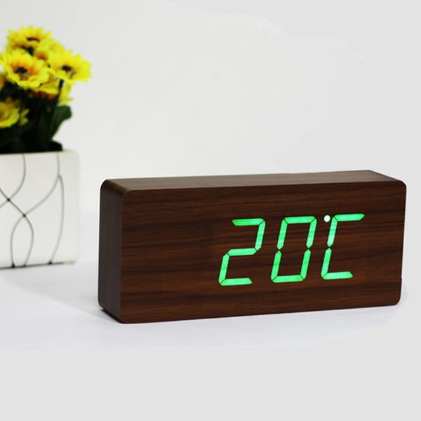 Tamnosmeđa budilica sa zelenim LED zaslonom Gingko Slab Click Clock-image-1