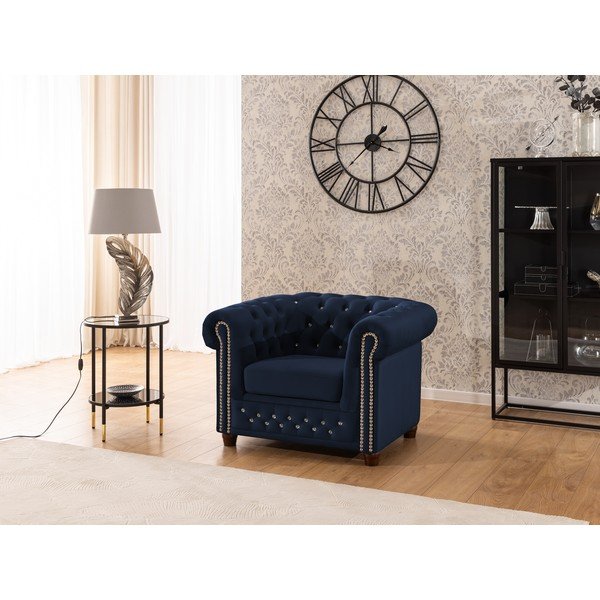 Plava baršunasti chesterfield fotelja York Blik – Ropez-image-4