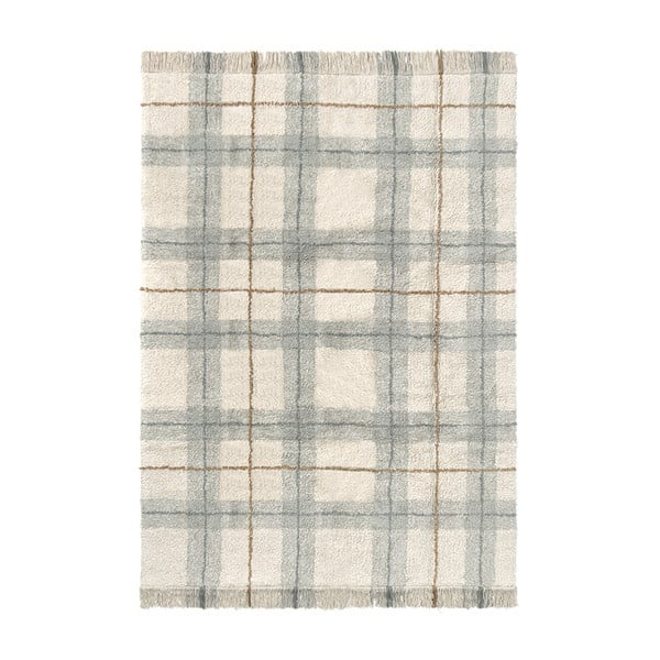 Krem/kadulja zeleni periv/ručno rađen pamučan tepih 90x120 cm Tartan Blue Sage – Lorena Canals