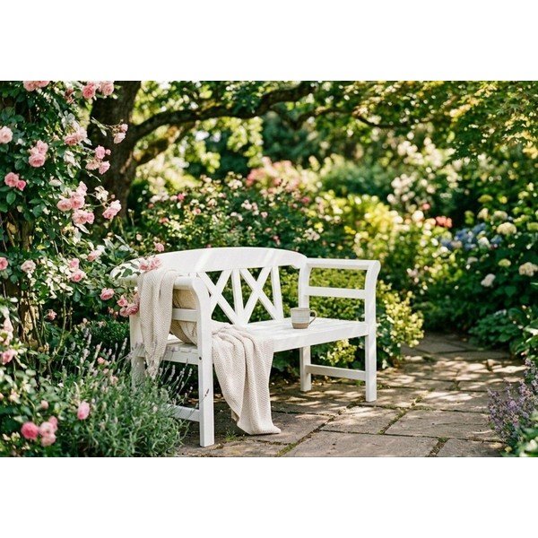 Bijela drvena vrtna klupa Vancouver - Garden Pleasure-image-1