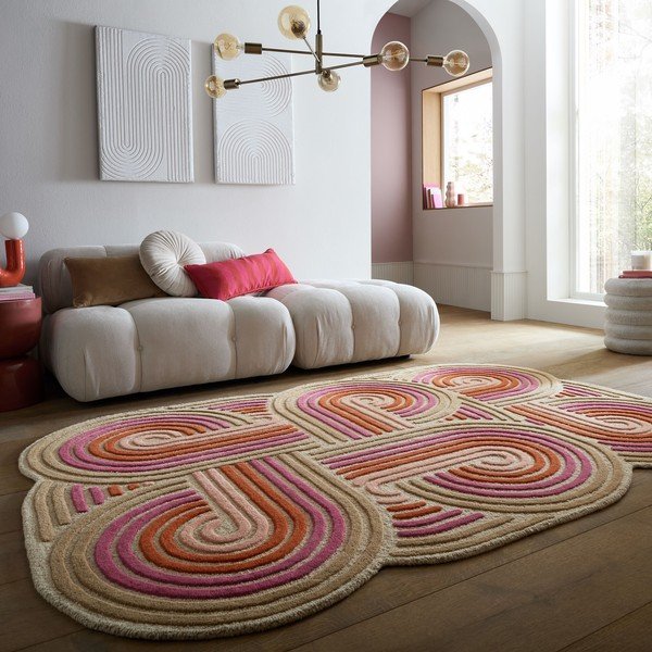Ružičasti ručno rađen vunen tepih 140x200 cm Spiral Shaped  – Flair Rugs-image-1