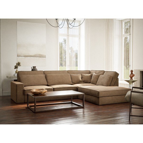 Svjetlo smeđa kutna garnitura od šenila (s desnim kutom/u obliku slova L) Kirou – Maison de Rêve-image-1