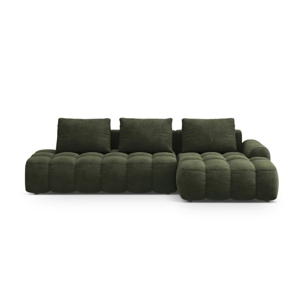 Zelena baršunasti sklopiva/s prostorom za odlaganje kutna garnitura (s desnim kutom/s ležaljkom) Linz – Cosmopolitan Design