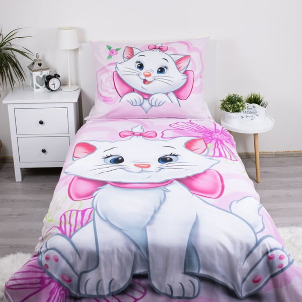 Ružičasta pamučna dječja posteljina za krevet za jednu osobu 140x200 cm Marie Cat "Pink" – Jerry Fabrics-image-1