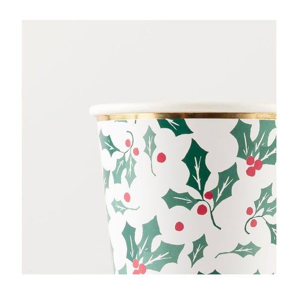 Papirnate jednokratne čaše u setu 8 kom Holly Pattern – Meri Meri-image-1