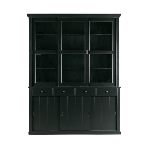 Crna vitrina od masivnog bora s kliznim vratima 166x214 cm Lagos – WOOOD