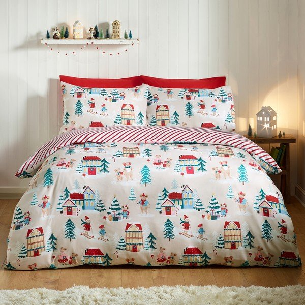 Posteljina za krevet za jednu osobu 135x200 cm Christmas Mouse Town – Catherine Lansfield-image-2