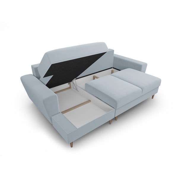 Svijetlo plava baršunasti sklopiva/s prostorom za odlaganje kutna garnitura (s lijevim kutom/s ležaljkom) Kyoto – Cosmopolitan Design-image-3