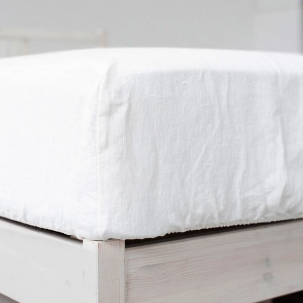 Bijela plahta s gumom od mješavine lana 90x200 cm – Linen Tales-image-2