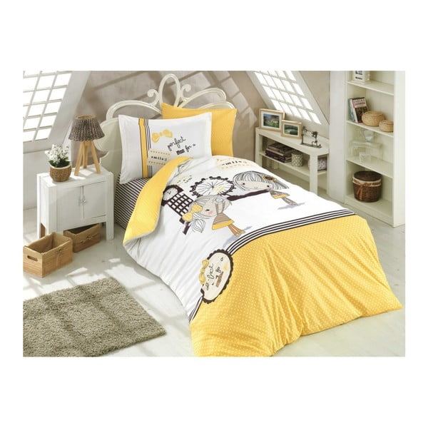 Pamučna posteljina od poplina s plahtom za krevet za jednu osobu Michelle, 160 x 220 cm