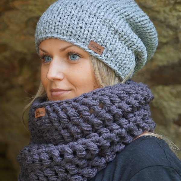 Ručno pleteni šešir Grey Beanie DOKE-image-1