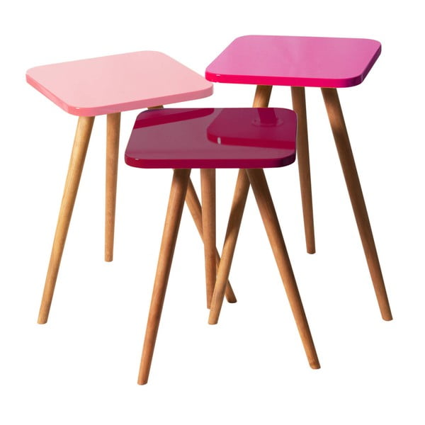 Set od 3 pomoćna stola Kate Louise Square (ružičasta, ljubičasta, tamnoljubičasta)