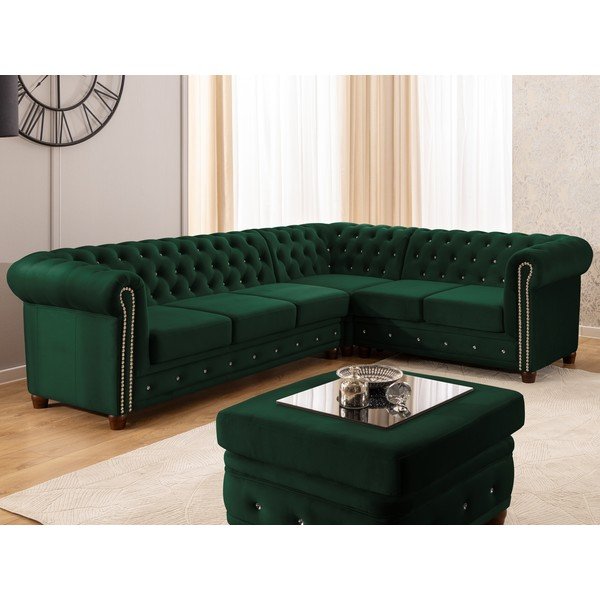 Zelena baršunasti sklopiva kutna garnitura (s desnim kutom/u obliku slova L) York Blik – Ropez-image-1