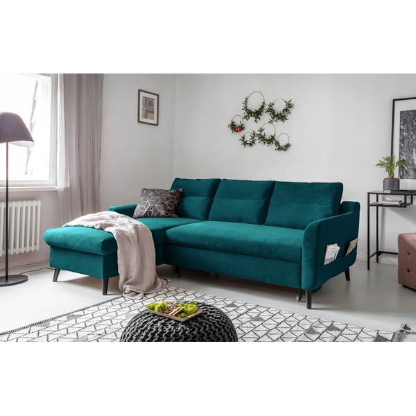Tirkizna baršunasta kutna garnitura na razvlačenje Miuform Stylish Stan, lijevi kut-image-3
