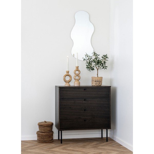 Tamno smeđa niska komoda u dekoru hrasta 80x85 cm Kyoto – House Nordic-image-1